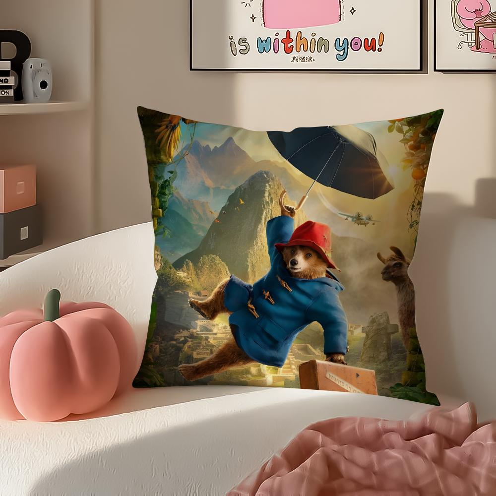 Cute PPaddington Bear Cushion Cover Pillowcase Short Plush Invisible zipper Room Sofa Cushion Cover