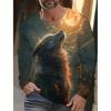 Men's Summer Long Sleeve 3d Printed Wolf Print T-Shirt Tops Men Streetwear Clothing Round Neck Graphic Long Sleeve T-Shirt