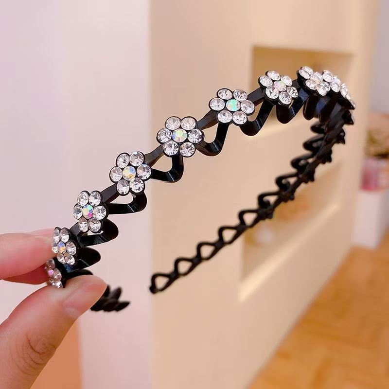 Hair Tidying Headband for Women, Face Washing Headband with Teeth, Non-slip, High Top Head, Temperament Pressure Hair Water Drill Headband