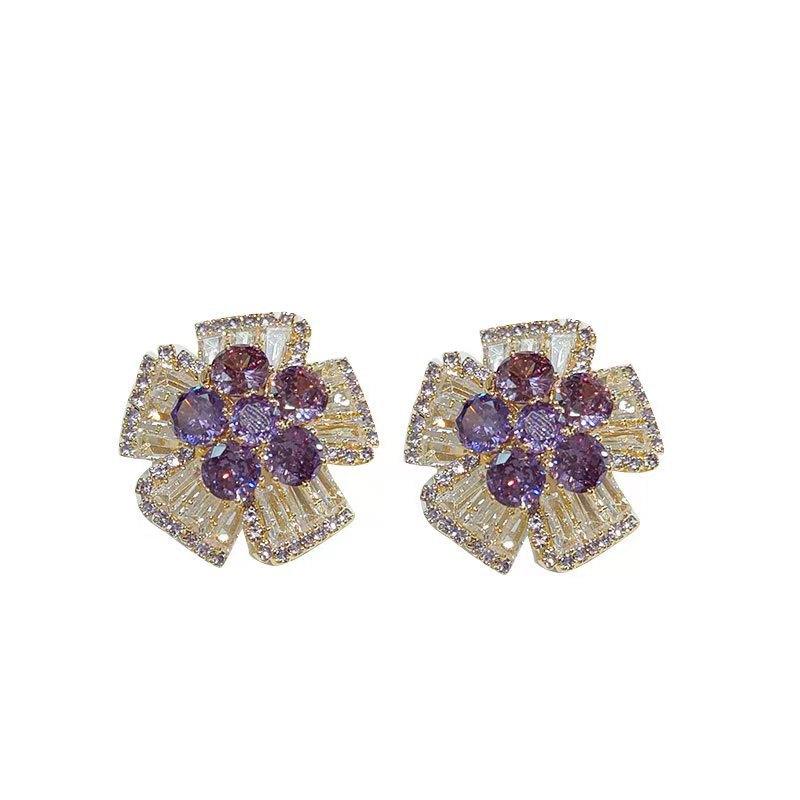 Nuovi orecchini a bottone floreali tridimensionali con strass completi 2025 per donna