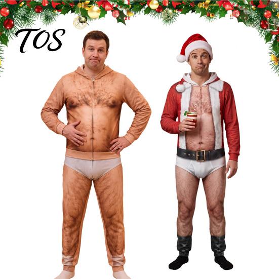 Creative Costumes for Drag Events Funny Dad Bod Jumpsuit, Ugly Christmas One-Piece 3D Printed Hoodie Comfortable Loungewear Parties Romper Men,