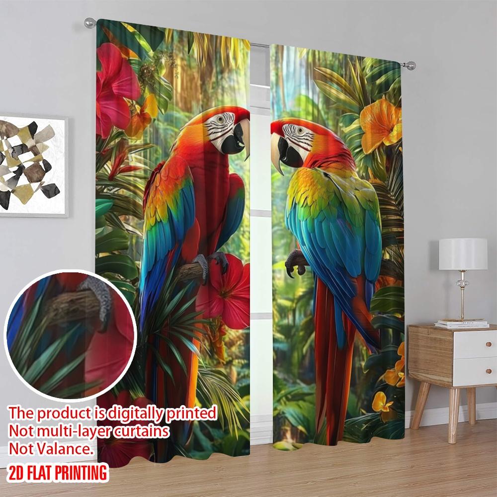 2 Stück, 2D-Flachdruck Beliebte Vorhangpaneele Tropische Aras Polyestergewebe (ohne Stange) Dekorationen Außen für Wohnzimmer,