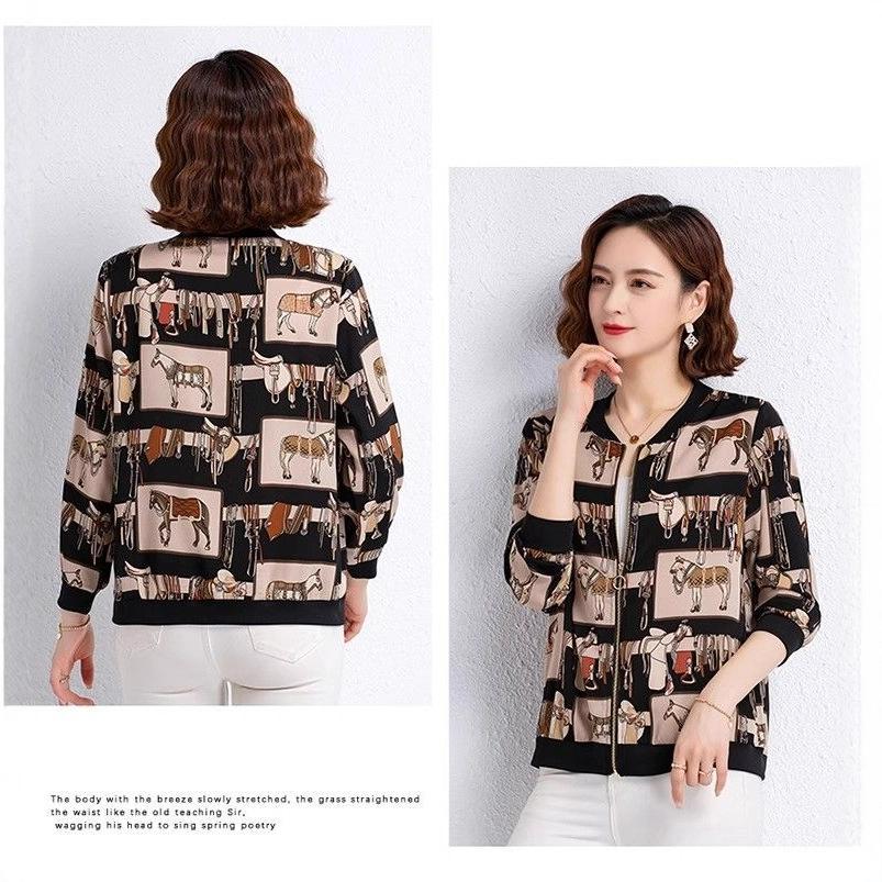 Mother's Chiffon Printed Long-Sleeve Cardigan - 2025 Spring Collection, Plus Size, Versatile Baseball Jacket.