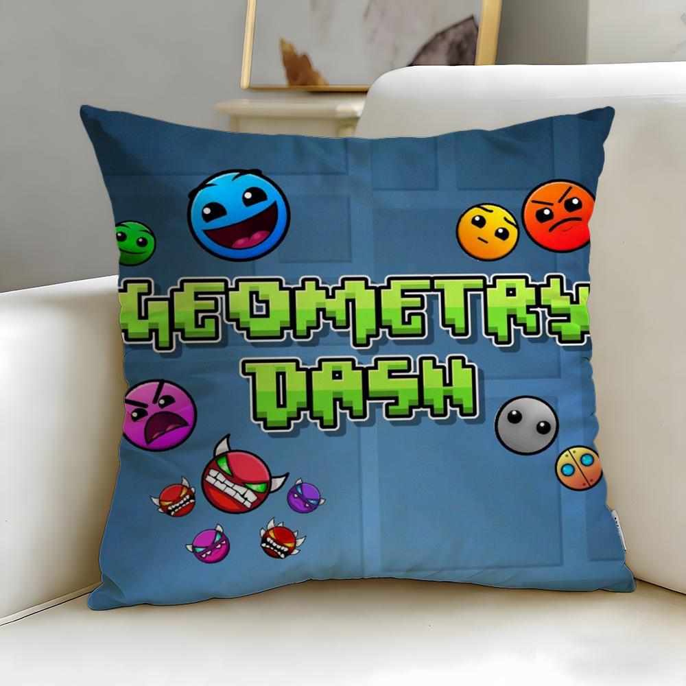 classic game Geometry Dash Cushion Cover Soft EasyWash Pillow Case Versatile for Couch Bed Travel and Office
