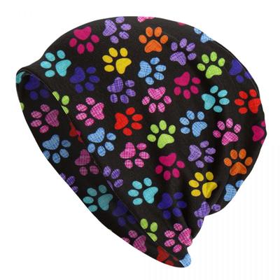 Cute Animal Pet Dog Paw Pattern Skullies Beanies Caps For Unisex Women Unisex Trend Winter Warm Knitting Hat Adult Bonnet Hats