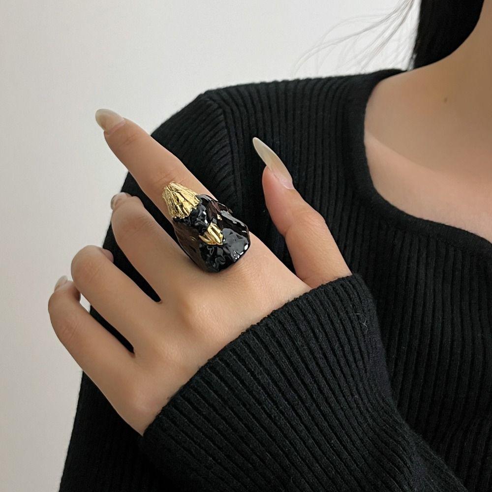 Kawaii Exaggerated Ring Geometric Chunky Enamel Ring Personality Parrot Drip Oil Ring  Gift