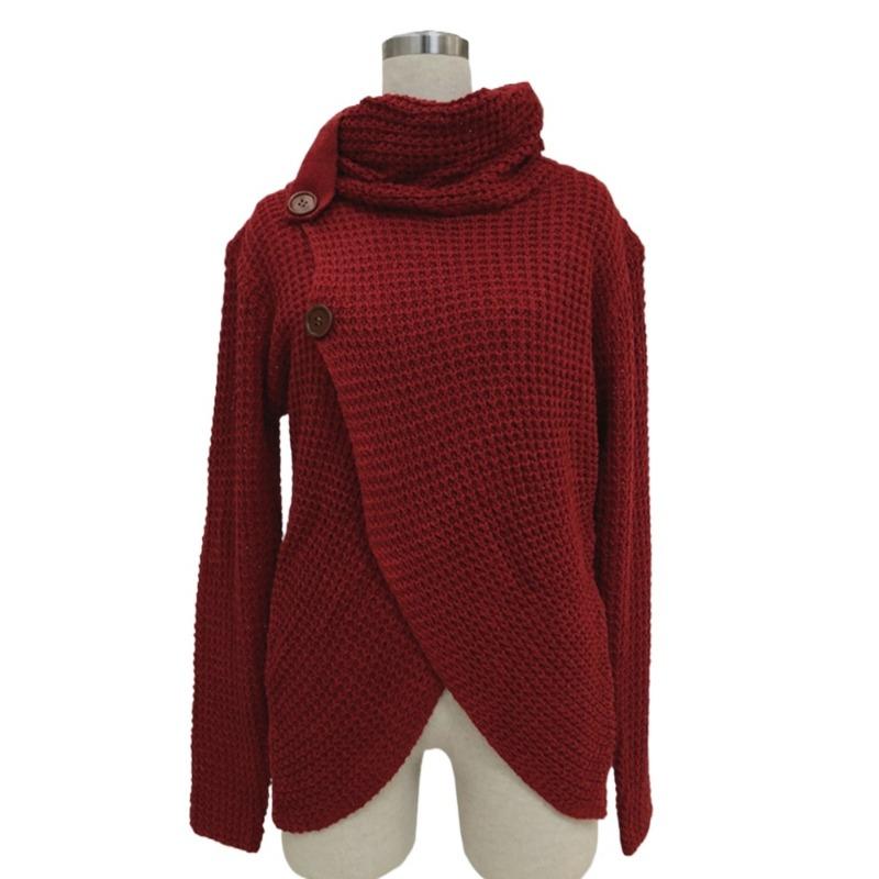 IHUASU Women's Autumn and Winter Fashion Knit Sweater Commuter High Neck Long Sleeve Large Size Loose Cardigan Sweater