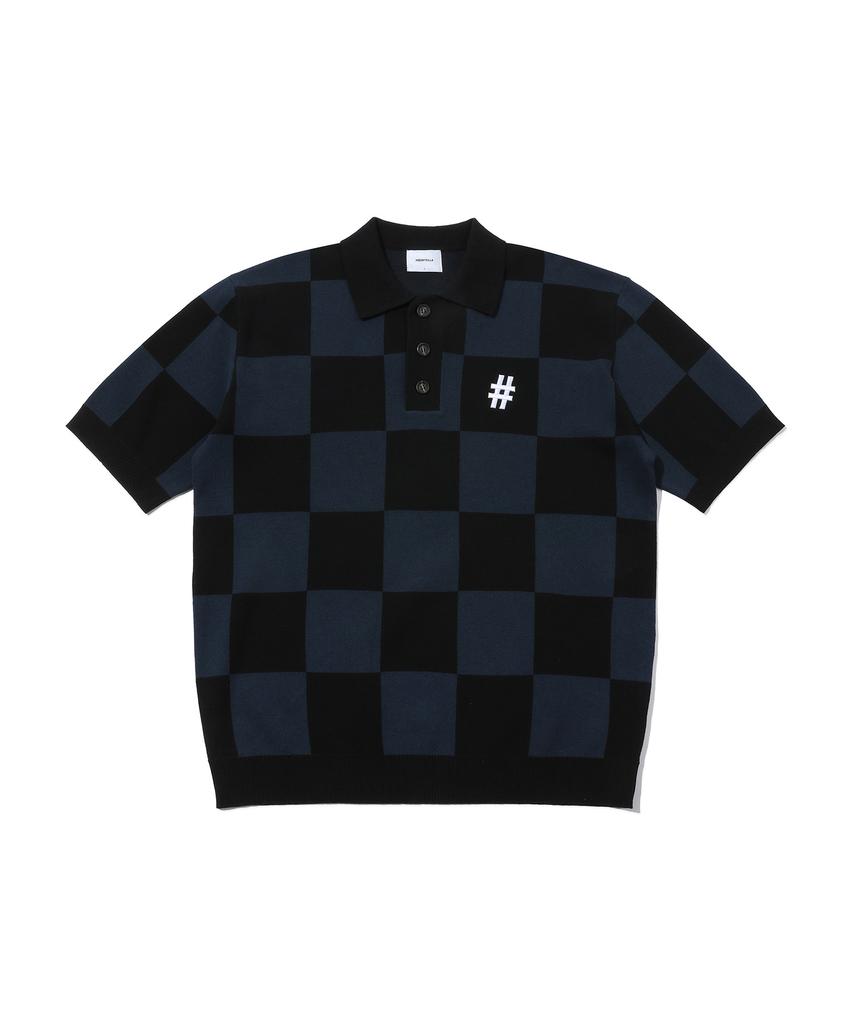 BEENTRILL Short Sleeve Classic Checkerboard Comfort Fit Knit (Dark Navy)