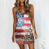 Women's Summer Sexy V-neck  Sleeveless Independence Day Printed Strapless Dress Beach Sun  Dress