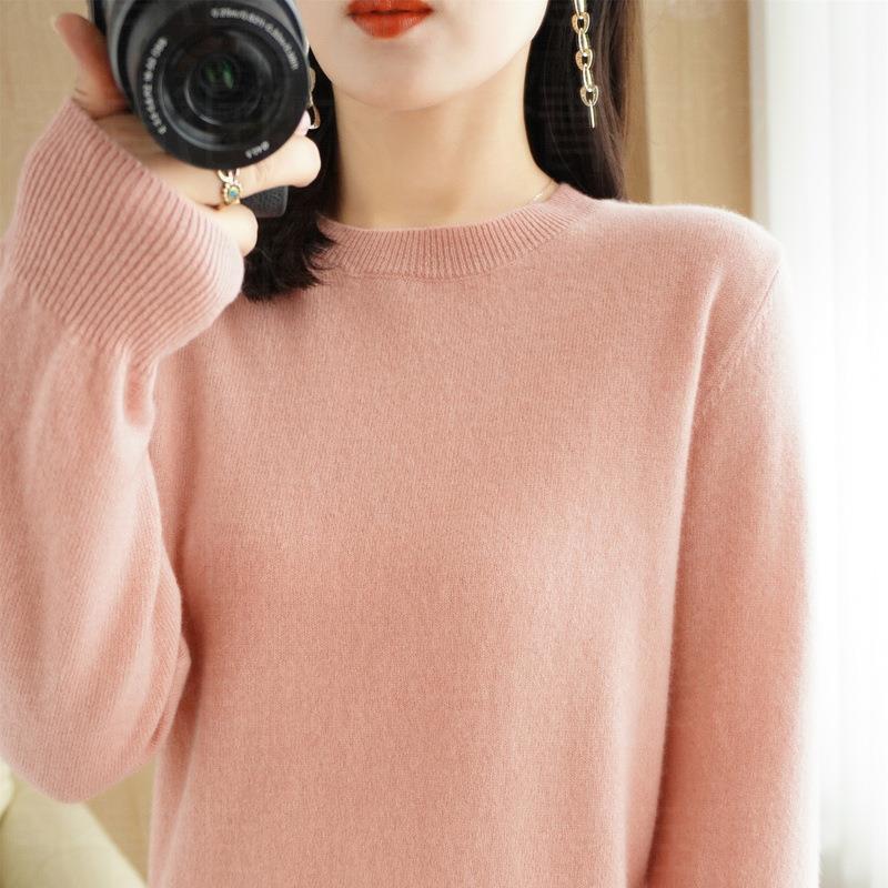 Women's Long Sleeve Round Neck Knit Sweater - Autumn/Winter Pullover Base Layer