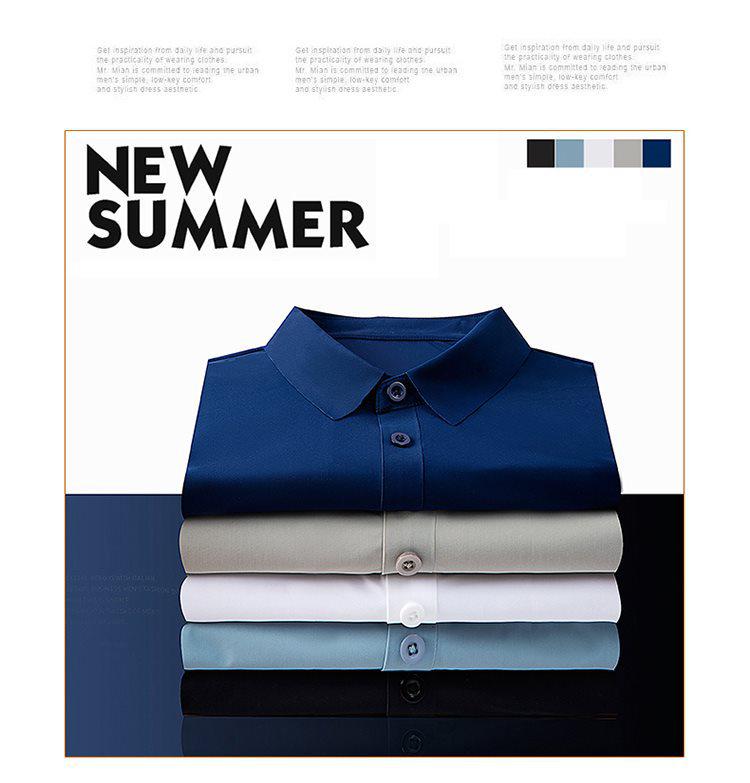 2026 Fashionable Seamless Ice Silk Polo Shirt - Solid Color Short Sleeve Pullover