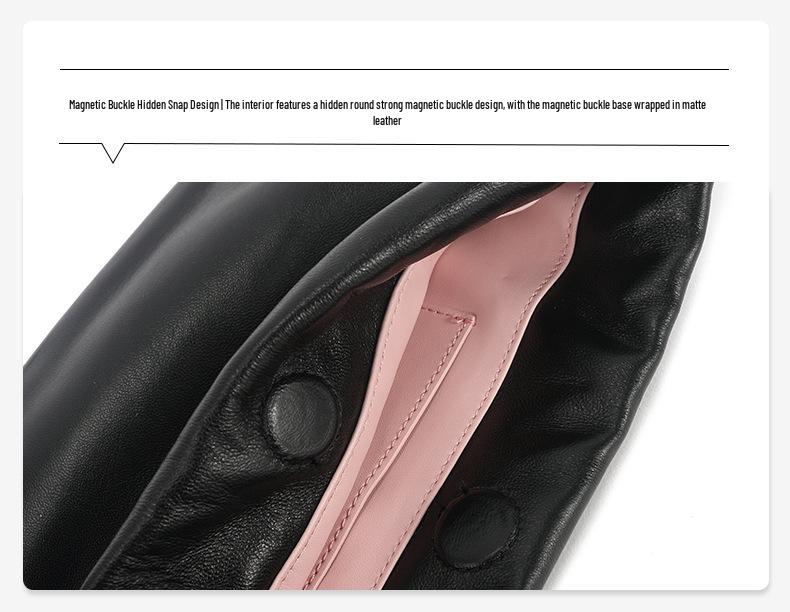 Women's 2026 New Korean Style Lambskin Cloud Bag: Fashionable Pleated Design, Versatile Drawstring, Single Shoulder, Crossbody Bag.