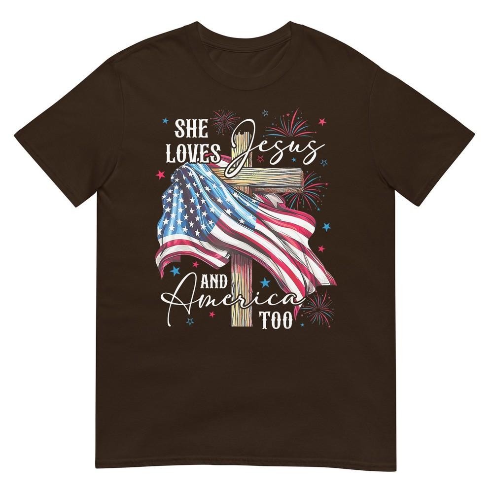 She Loves Jesus And America Too American Patriotic Usa Flag TShirt