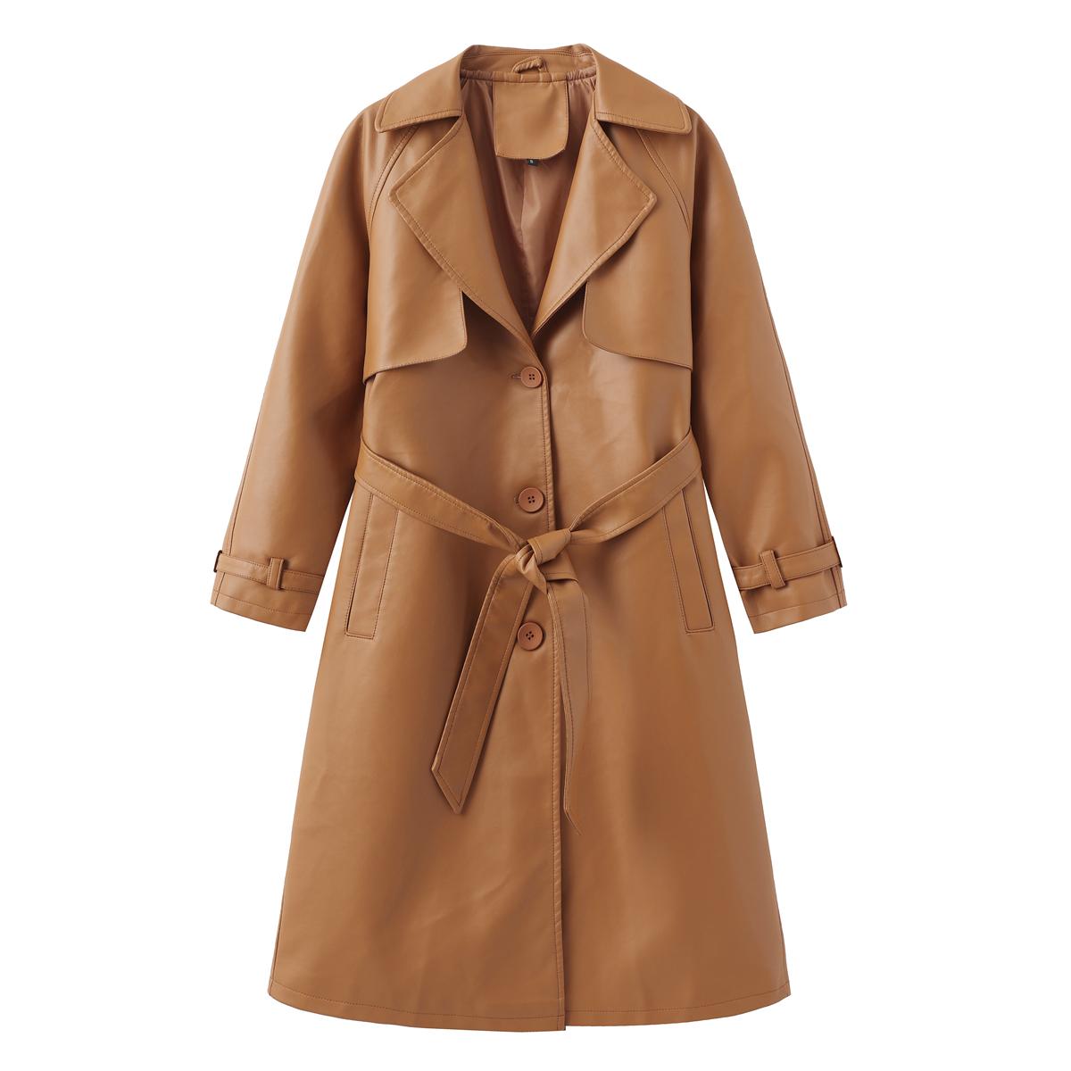 

Женские пальто из искусственной кожи с лацканами, ветровка, свободный плащ из искусственной кожи с тремя рядами пуговиц, классическое пальто с поясом, верхняя одежда на осень и зиму L