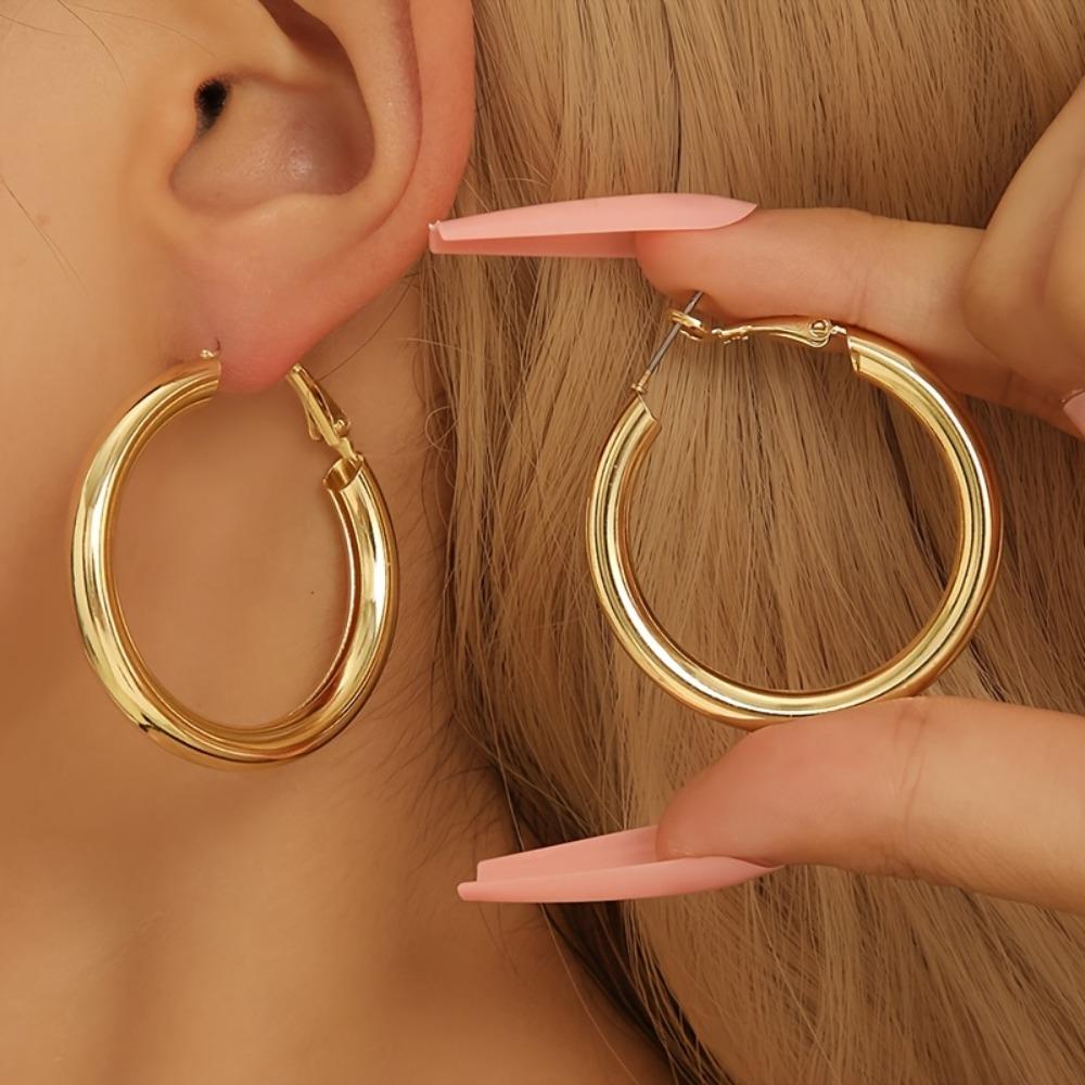 Chunky 14K Gold Plated Hoop Earrings for Women with Thick Hoops Earrings for Women