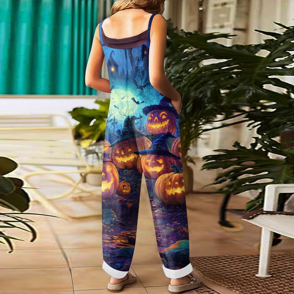 Kombinezon damski Nadruk Casualowy Luźny Vintage Ramiączka Bawełna Len