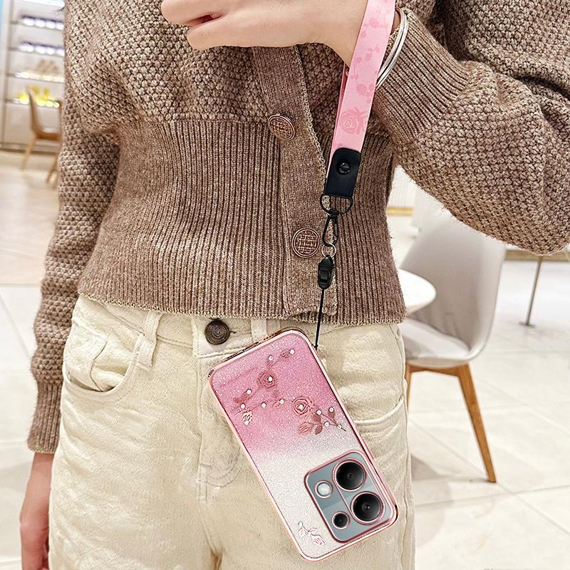 KADEM Phone Case For Xiaomi Redmi Note 13 Pro 4G/Note 14S 4G/Poco M6 Pro 4G,Flower Pattern TPU Gradient Cover with Lanyards