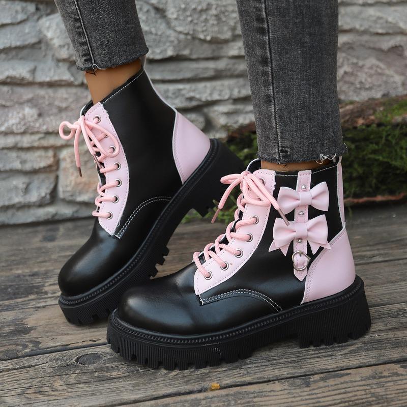 Fashion Shoes for Women Short Boots New Bow British Style Thick Heel Fashion Women Locomotive Boots High Quality Short Boots Botas Mujer