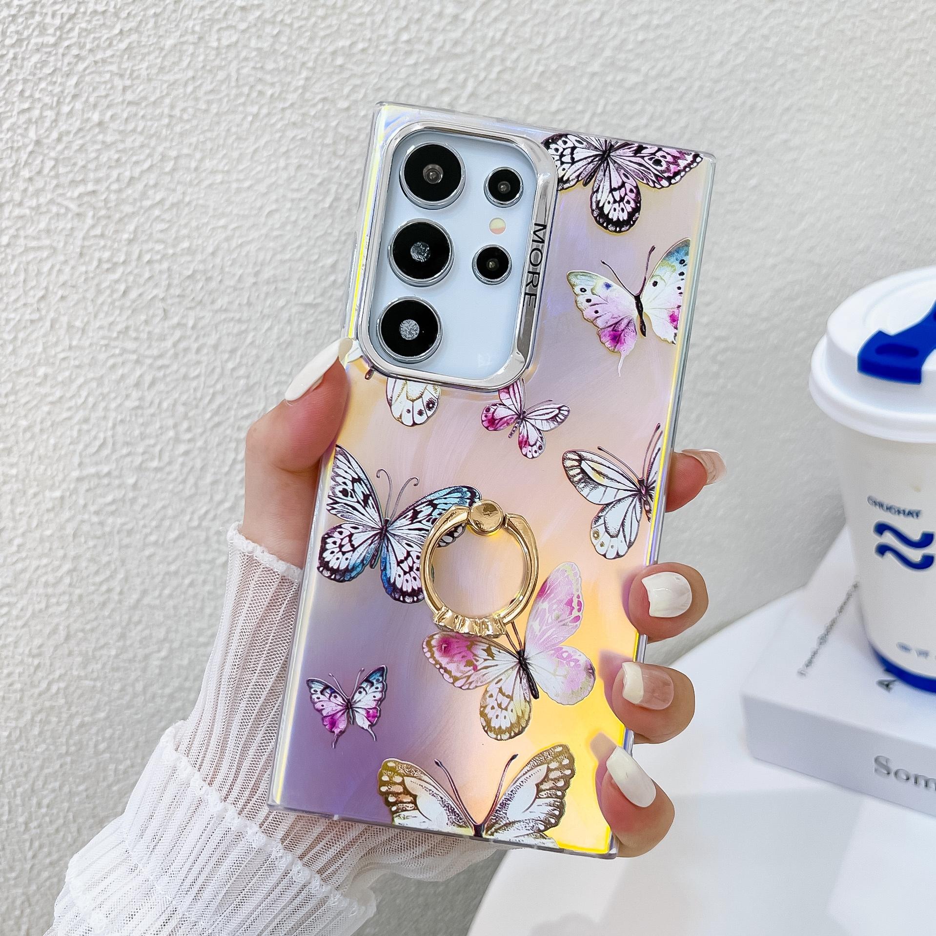 

Чехол для Samsung Galaxy S23 Ultra с гальваническим лазерным узором в виде бабочки, устойчивый к царапинам C
