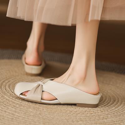 Fashion 2025 Summer Women Mules Leather Women Shoes Concise Cover Toe Slingback Increase Height Round Toe Modern Slippers Sandals