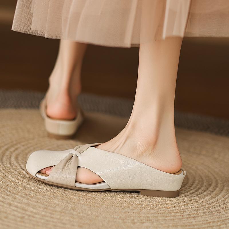 

Мода 2025 Лето Женские Мюли Кожаные Женские Туфли Лаконичные Закрытый Носок Слингбэк Увеличение Высоты Круглый Носок Современные Шлепанцы Сандалии 34 белый