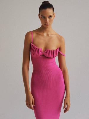 Vestido Sexy de Otoño/Invierno Europeo y Americano para Mujer, Espalda Descubierta, Cutout, Concha, Ruched en el Busto, Abertura