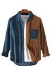 Autumn 2025 Men's Corduroy Colorblock Loose Long-Sleeve Shirt – Korean Japanese Style