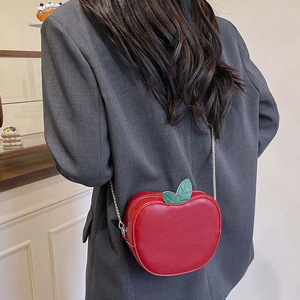 Coin Purse Fruit Shape Chain Bag Solid Color Anti-splash Water Leather Round Pouch Lightweight Polyester Creative Crossbody Bag