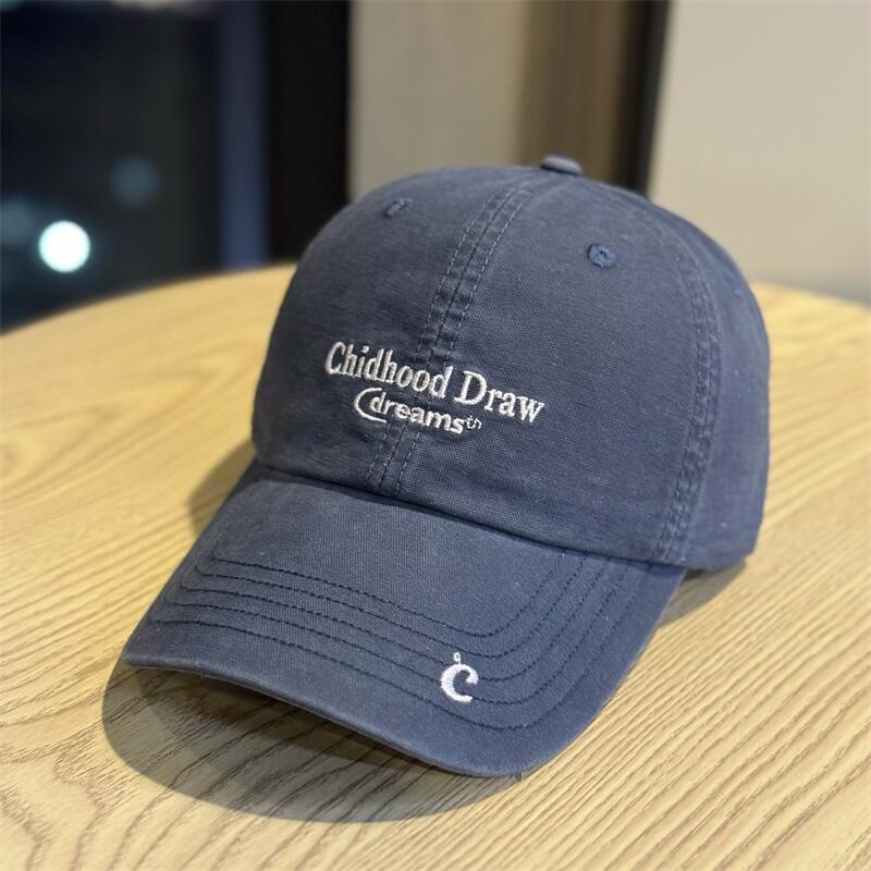 Spring and Summer New Retro Letters Solid Color Embroidered Soft Top Baseball Cap Trend Wide Brim Big Face Show Face Small Cap