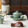 Guanlan Yue Celadon Ceramic Non-Scalding Gongfu Tea Bowl Set - Three-Piece Lid Bowl with Shadow Carving