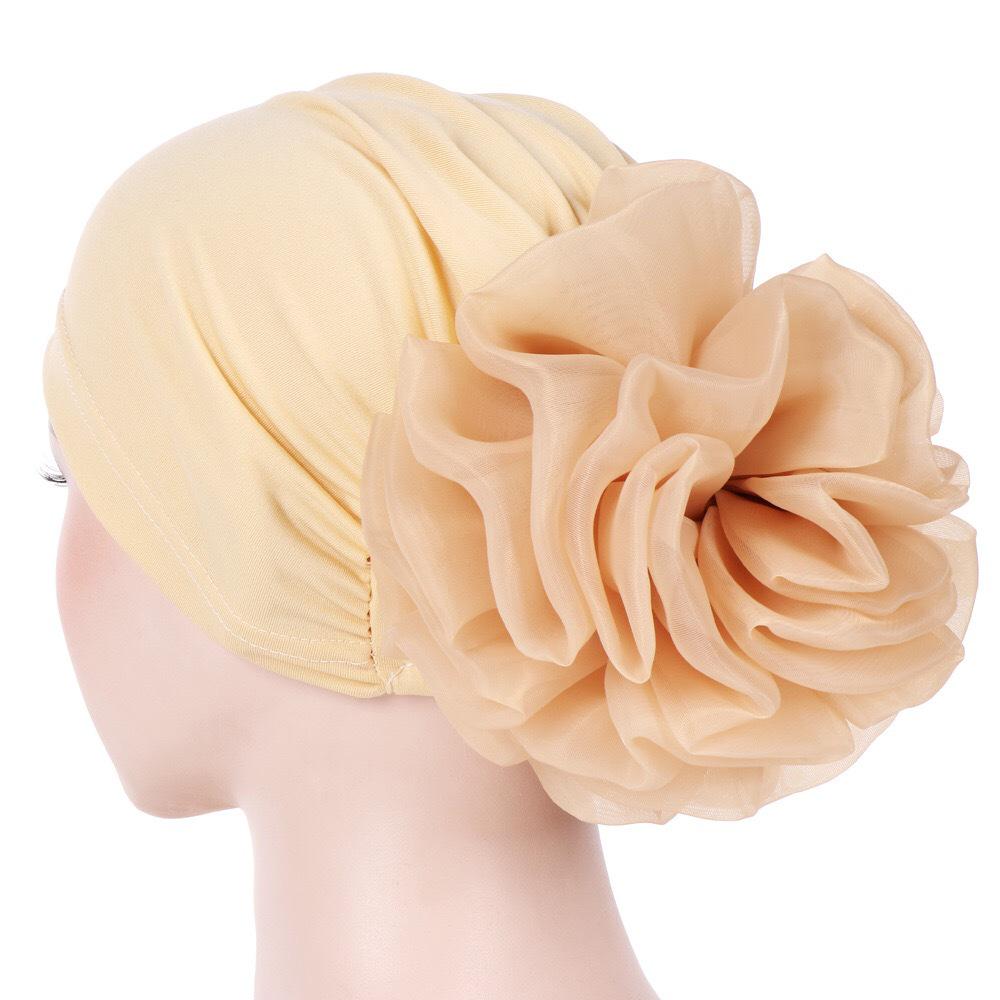 New Muslim Solid Color Milk Silk Flower Hijab Cap