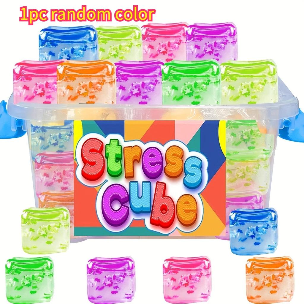 1Pc Random Color Unisex Ice Cube Shaped Squeeze Toy, Soft Rubber Sensory Stress Relief Toy