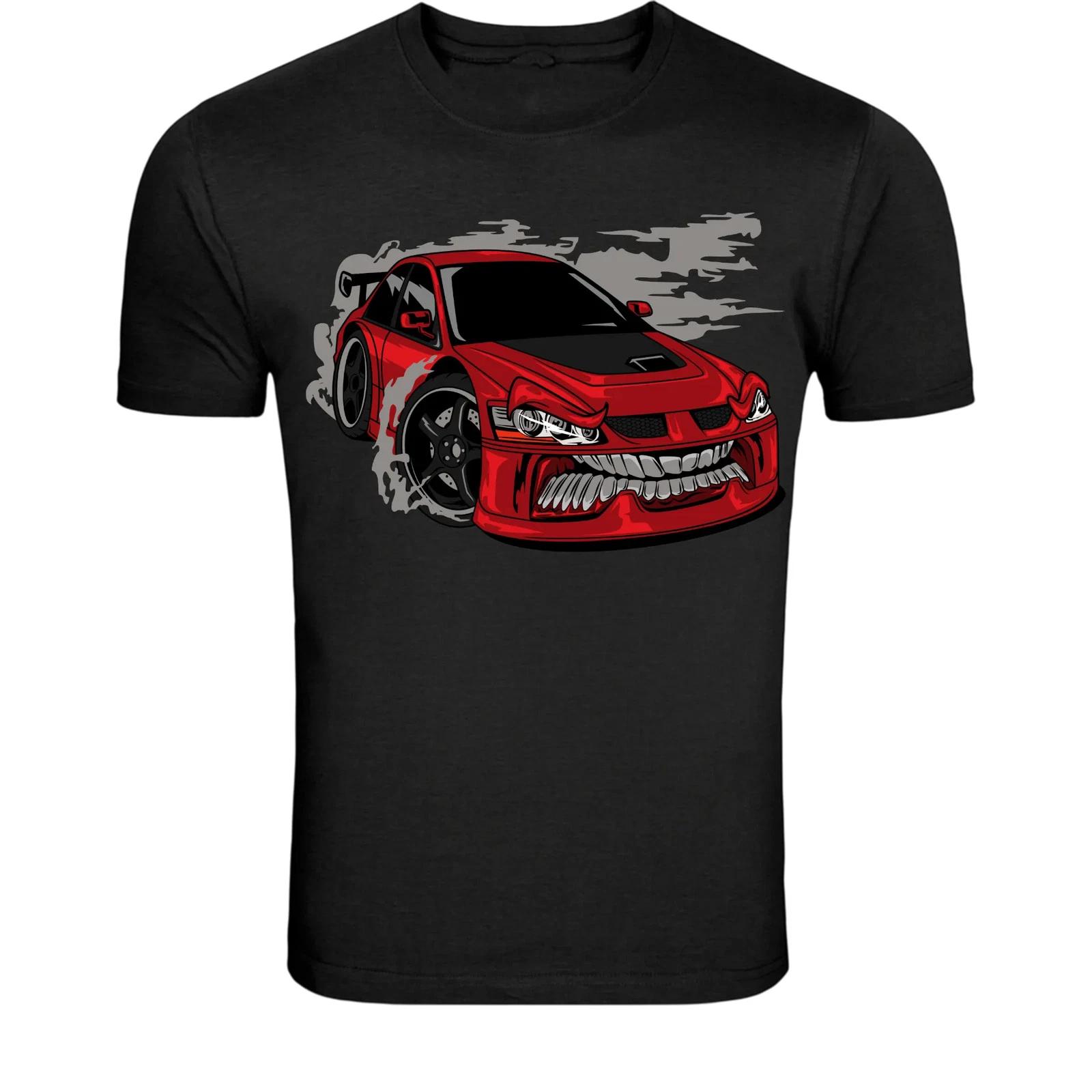 Angry Red Racing Car T-Shirt - Aggressive Cartoon Drift Car XL