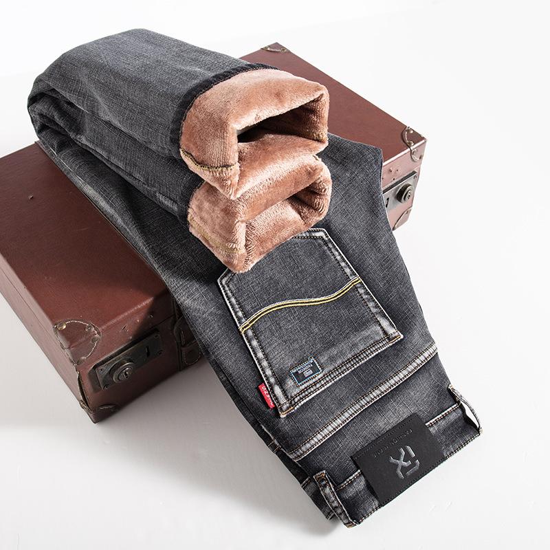 High-end winter velvet jeans loose straight elastic thickened warm cotton velvet long pants tide