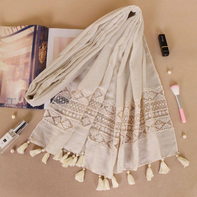 Women Fashion Plain Lace Floral Patchwork Viscose Shawl Scarf Luxury Brand Laser Cut Long Size Bufandas Muslim Hijab Wrap Snood
