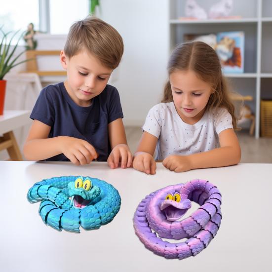 3D Printed Snake Figurine Movable Joints Snake Figure Articulated Animal Model Toy Home Office Bookshelf Desktop Decoration Ornament