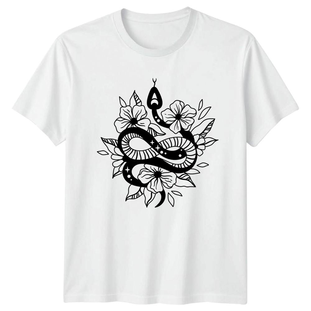 Mystical Snake Floral Blossom TShirt Serpent Art Nature Birthday Gift S