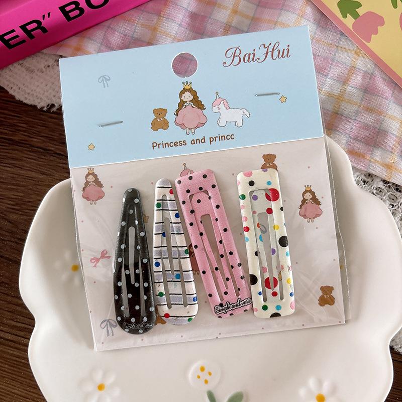 4pcs Multicolor Polka Dot Plaid Hair Clips for Children Kids Girls Hairpins Bangs Side Clip Barrettes Headwear Hair Accessories