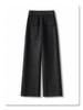 Gray Rhinestone Wool Wide-Leg Pants - Women's Winter 2025 High-Waisted Velvet-Enhanced Straight-Leg Trousers