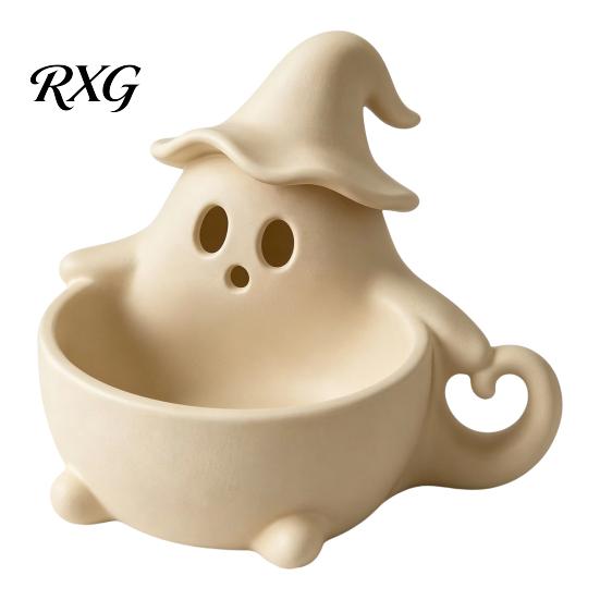 White Trinket Tray 3D Printed Halloween Ghost Bowl, Trick or Treat Snack Candy Decorative Storage Serving Dish, Party Supplies Container
