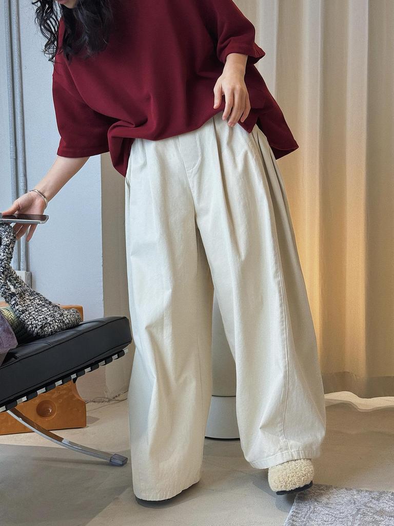 Louvre Spring Japanese Retro High-Density Cocoon-Shaped Wide-Leg Slimming Casual Pants for Women