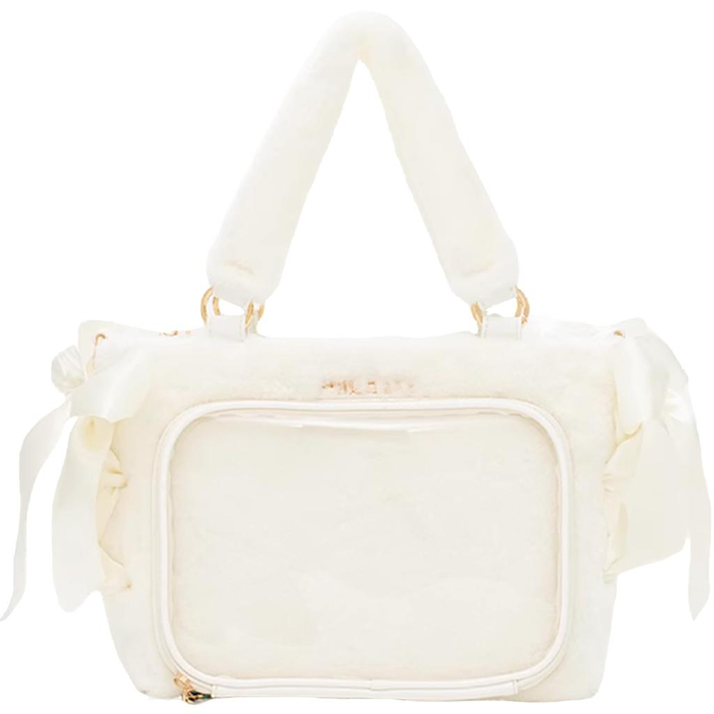 FUYUUNEKO Fluffy Fur Ita Bag with Side Ribbons, Fuyuneko, Floating Cat, MILK DOLLY, Chinese Ita Bag, Oshikatsu, White [Parallel Import]