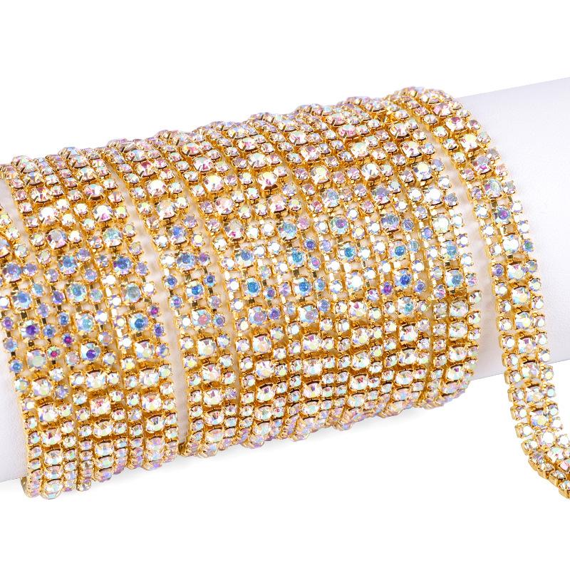 3 Reihen Krallenkette Ss8Ss16 Farbe Dichtes Strassband Strasskette Metall Glasbohrer DIY Schmuckzubehör