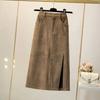 Women's Corduroy Bodycon Skirt Retro High-waisted Side-slit A-line Skirt Chic Casual Winter Preppy Office Commuter Outfit