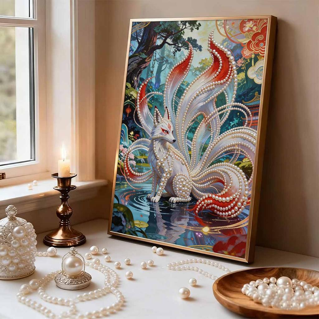 DIY Nine-tailed Fox Leader Pearl Art Painting for Adults/Beginners Gift Home Decor Pearl Gem Paintings Picture Arts Craft 30x40cm Without Frame
