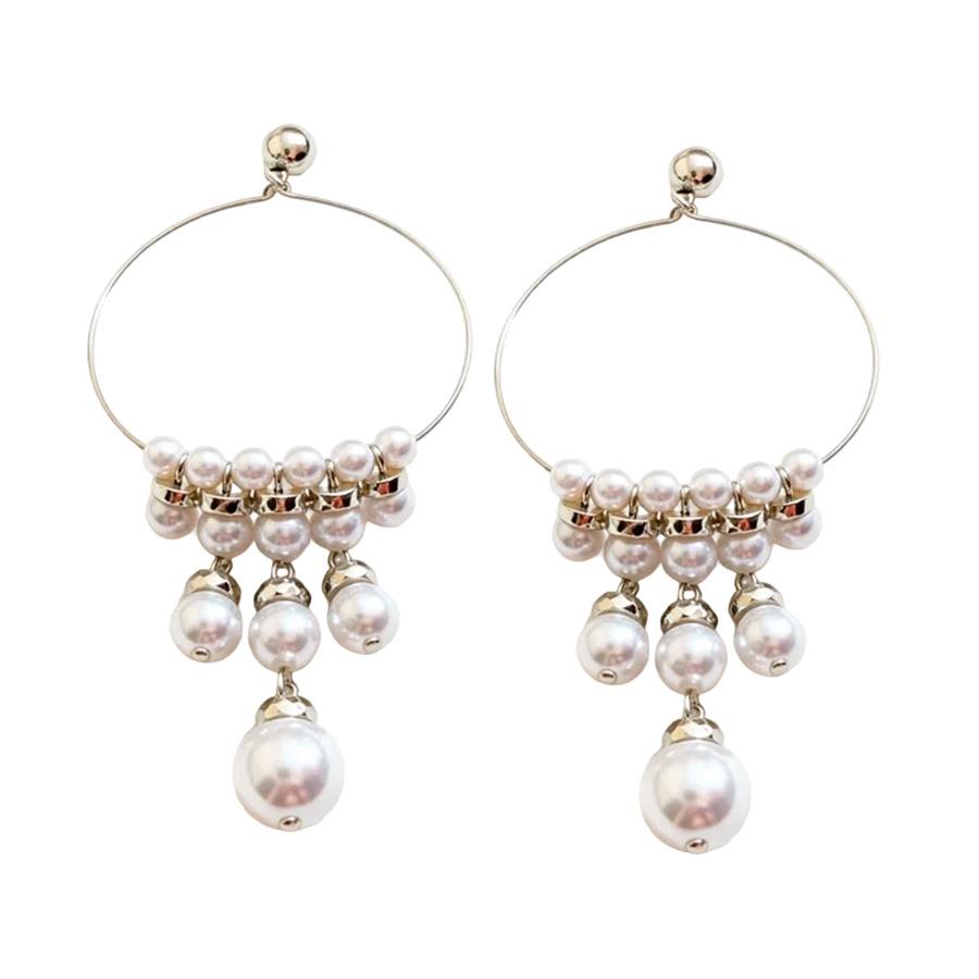 French Retro Silver Needle Round Pearl Fringed Earrings Light Luxury High-end Stud Earrings Niche Fashion Versatile Earrings Women