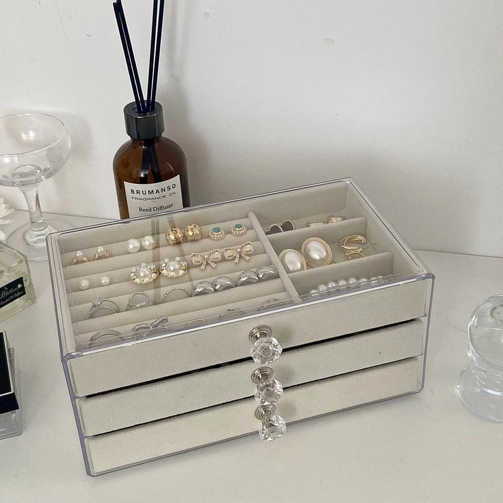 3 Layer Jewelry Organizer Boxes,with Organizer Drawer, Velvet Earring Organizer, Holder Boxes for Stud Earrings, Rings