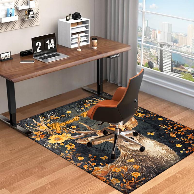 1PC Custom Name Autumnal Deer Portrait Theme Floor Mat Ideal for Living Room, Game Rooms, Office, Bedroom, Floor Mat Playful Design