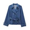 Fashion Wind 2024 New Fall Women's Clothing Stylish Easiest for Match Long Sleeves Work Clothing Belt Double Breasted Denim Outwear