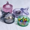 European Retro Cube Crystal Glass Storage Jar,Candy Snack Glass Jar With Lid Aromatherapy Candlestick Container Home Decoration